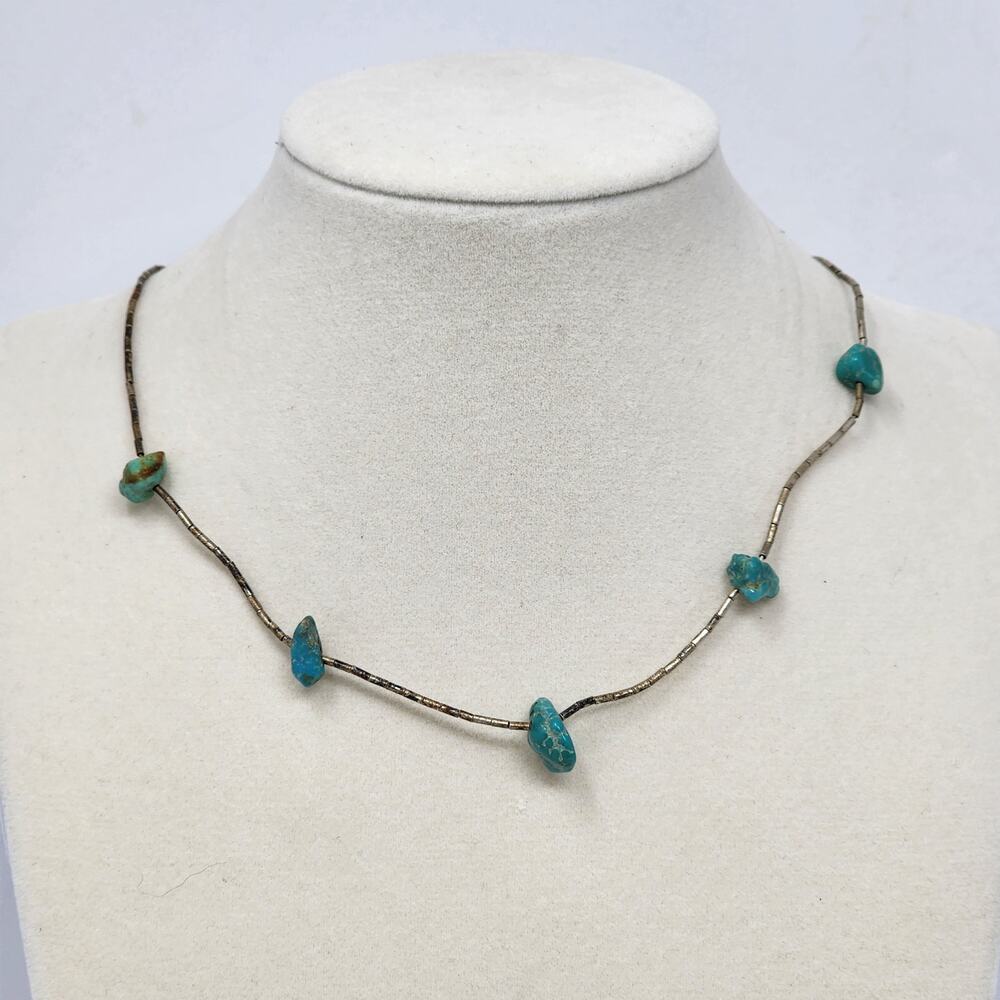 Vintage Sterling Silver Genuine Turquoise Native American Necklace